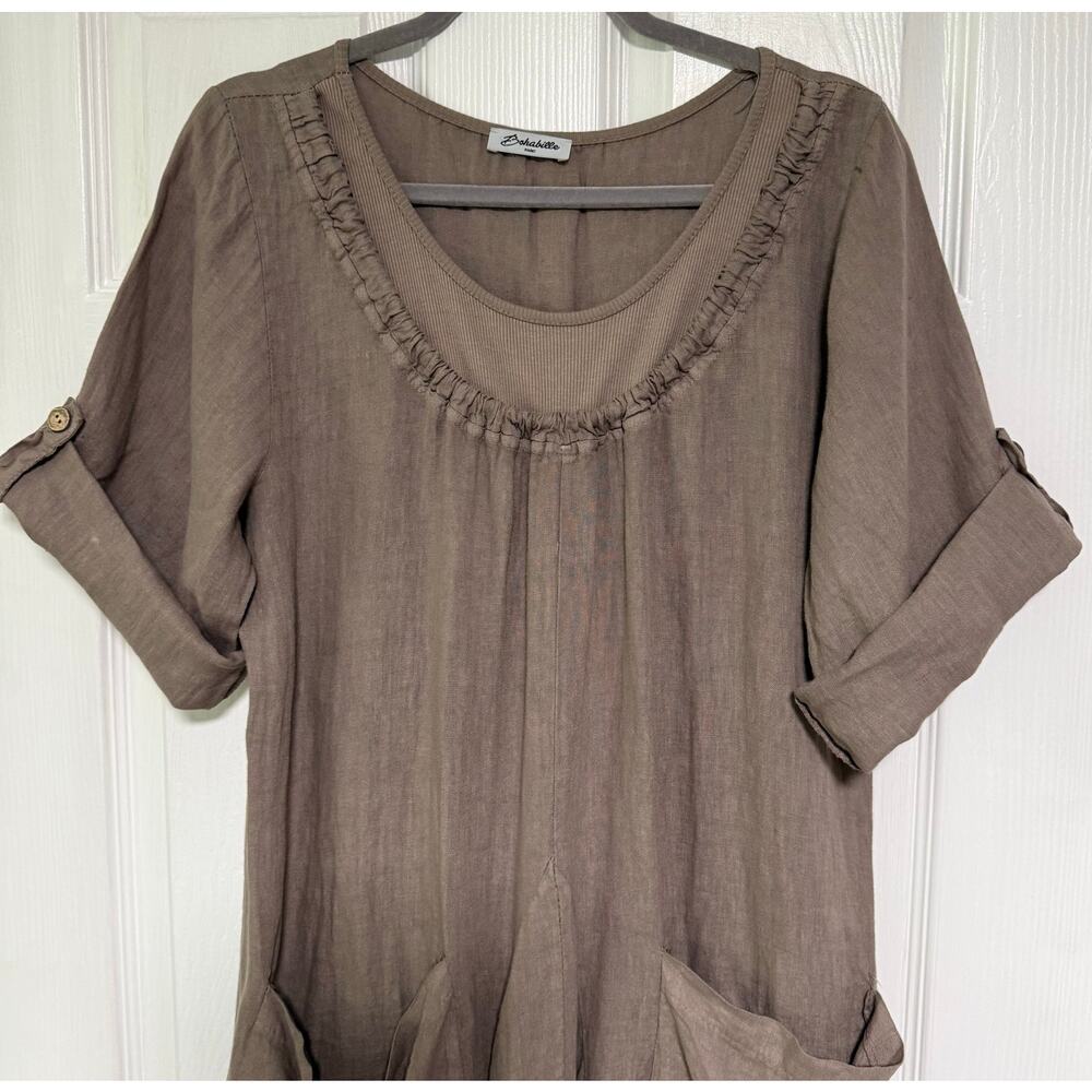 Bohabille Women's Linen Lagenlook Bubble Hem Dress Size Large - Picture 8 of 16